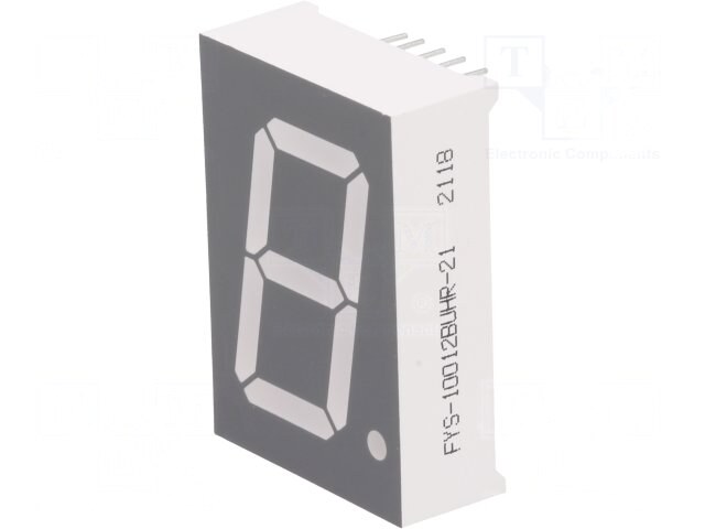 FYS-10012BUHR-21, Дисплей: LED; 7-сегментный; 25,4мм; 1"; II.зн: 1; красный; 30÷60мкд
