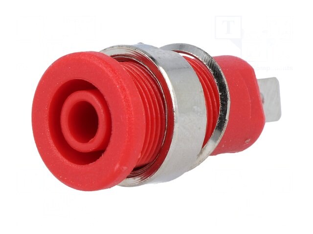 BS-324-LG-R, Гнездо; "банан" 4мм; 32А; красный; никелированные; на панель