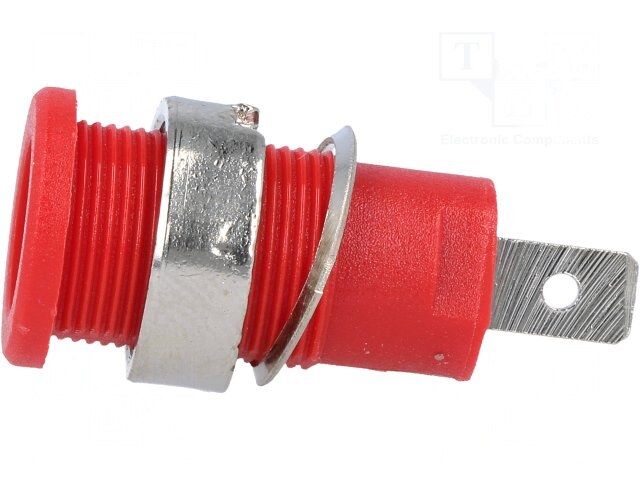 BS-324-LG-R, Гнездо; "банан" 4мм; 32А; красный; никелированные; на панель