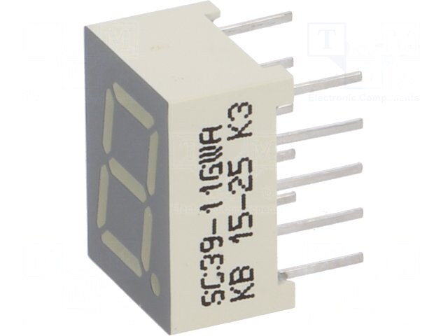 SC39-11GWA, Дисплей: LED; 7-сегментный; 9,9мм; 0,39"; II.зн: 1; зеленый; катод