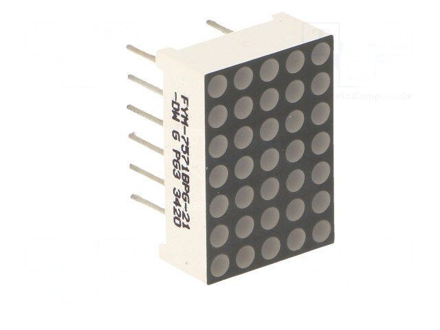 FYM-7571BPG-21-DW, Дисплей: LED; матрица; 5x7; зеленый; 260÷310мкд; 12,7x17,8x6,3мм